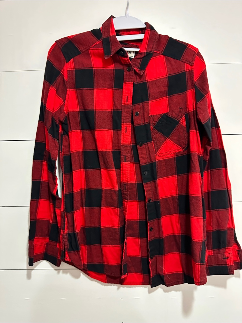 Express Boyfriend Red and Black Buffalo Plaid Button-Up Shirt Size XS
